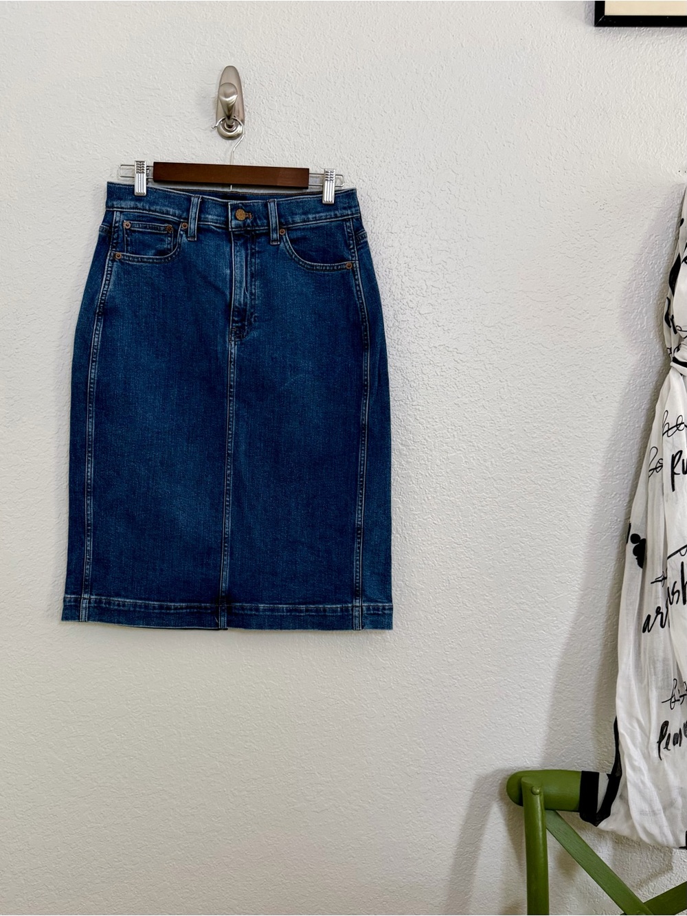 J.Crew Denim Midi Pencil Skirt Size 4 Medium Wash
